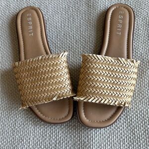 Esprit Raffia Woven Sandal Tan Flat Slides 8.5 M Boho!